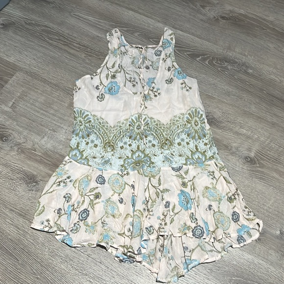 Free People Dobby Dot Blue Green Floral Slip Dress - Picture 10 of 13